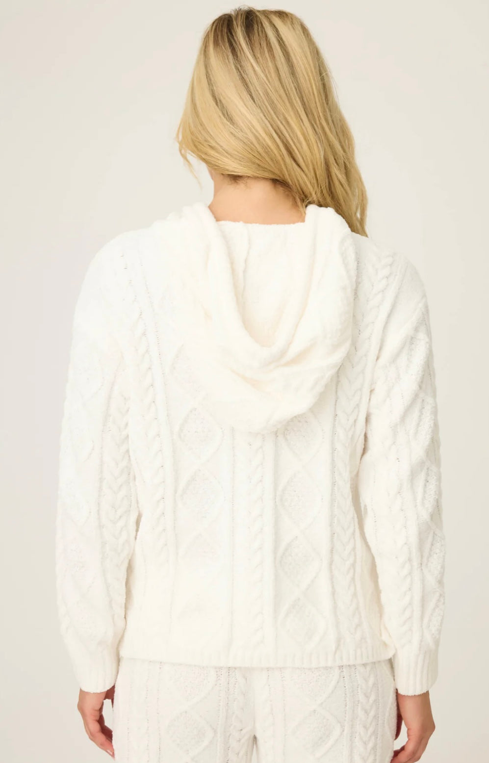 PJ Salvage Cozy Chenille Cable Knit Hoodie - Ivory