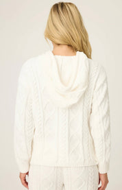 PJ Salvage Cozy Chenille Cable Knit Hoodie - Ivory