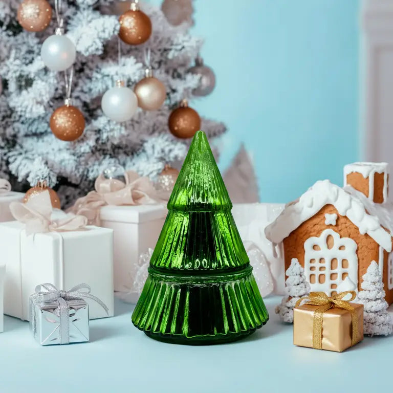 Mistletoe & Holly Glass Tree Candle
