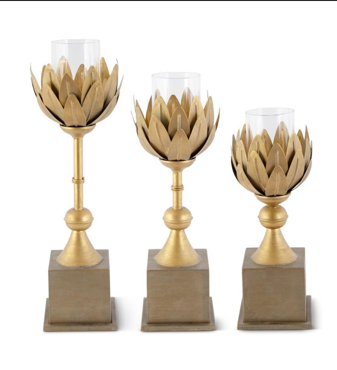 Gold Petal Candleholder on Square Base - 3 sizes