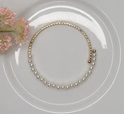Stackable Flexible Cuff Half Rhinestone Half Pearl