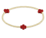 Signature Cross Gold Pattern 2mm Bead Bracelet- Red