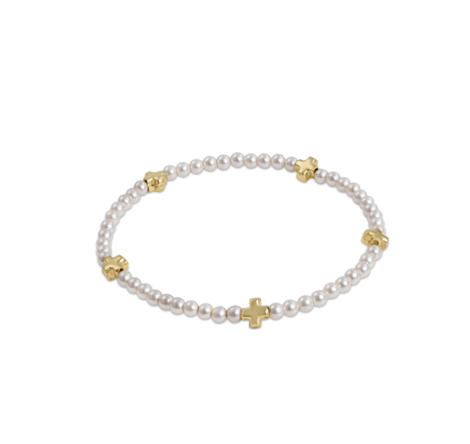 Signature Cross Small Pearl Pattern 3mm Bead Bracelet- Gold