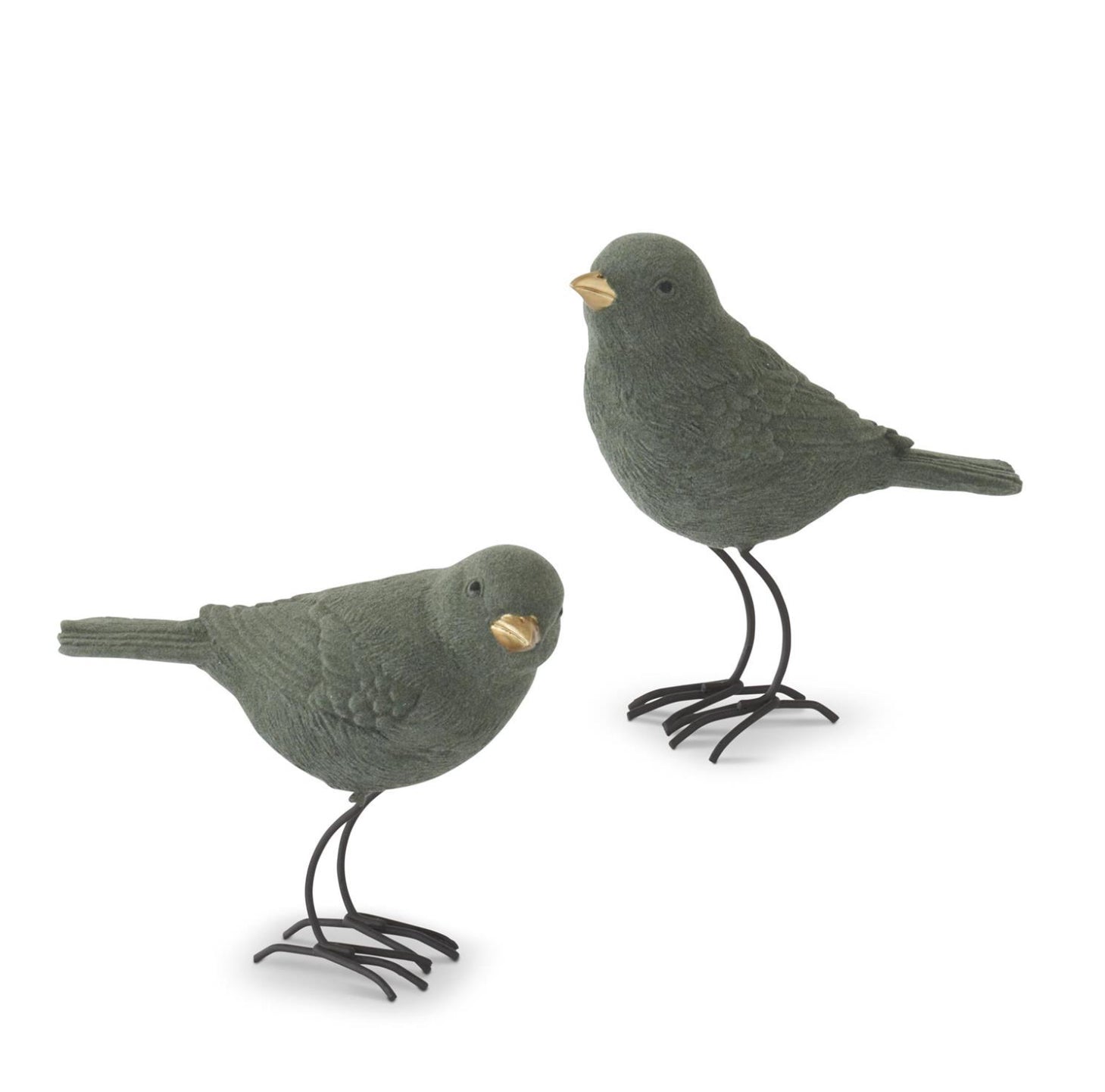 Assorted Green Velvet Birds With Gold Beaks (set of 2)