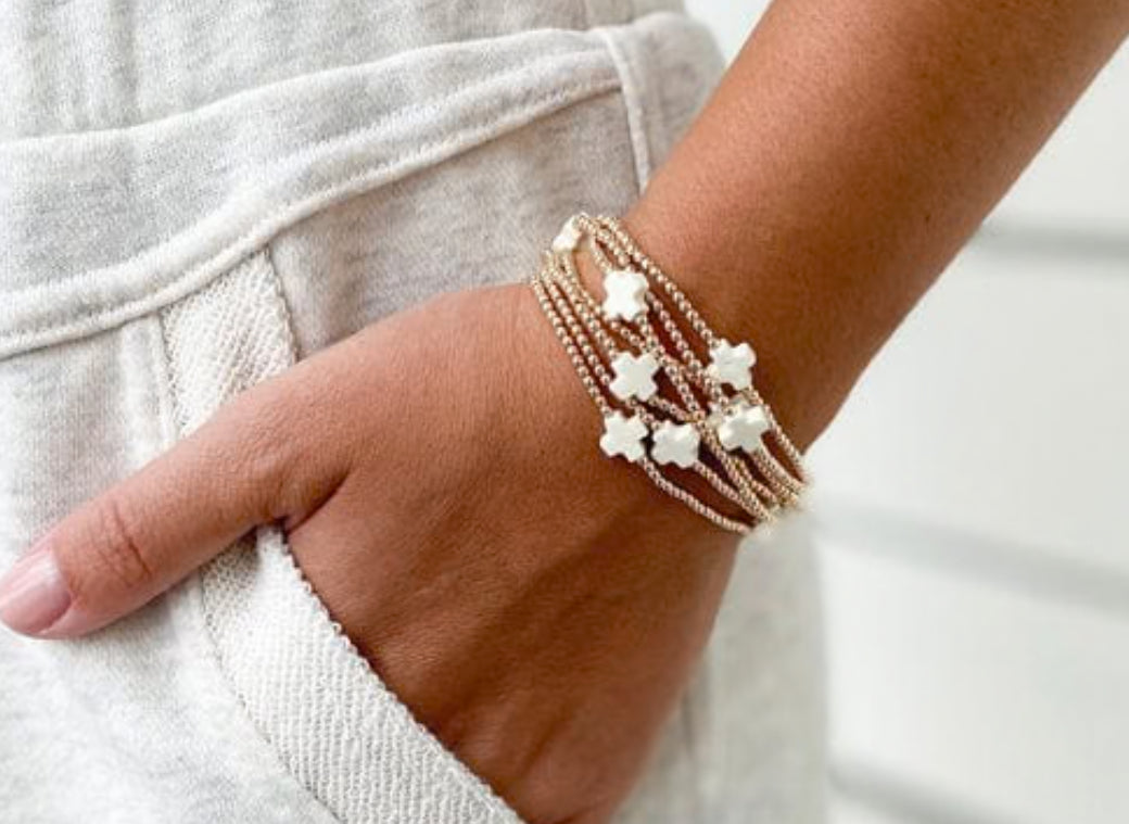 Signature Cross Gold Pattern 2mm Bead Bracelet- Red