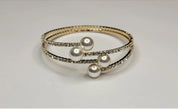 Stackable Flexible Cuff Rhinestone Four Pearls