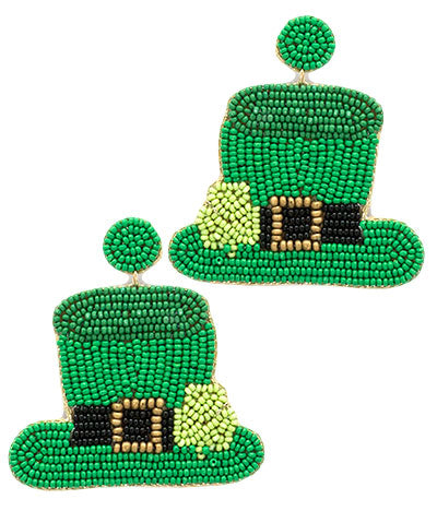 Beaded Leprechaun Hat Earrings