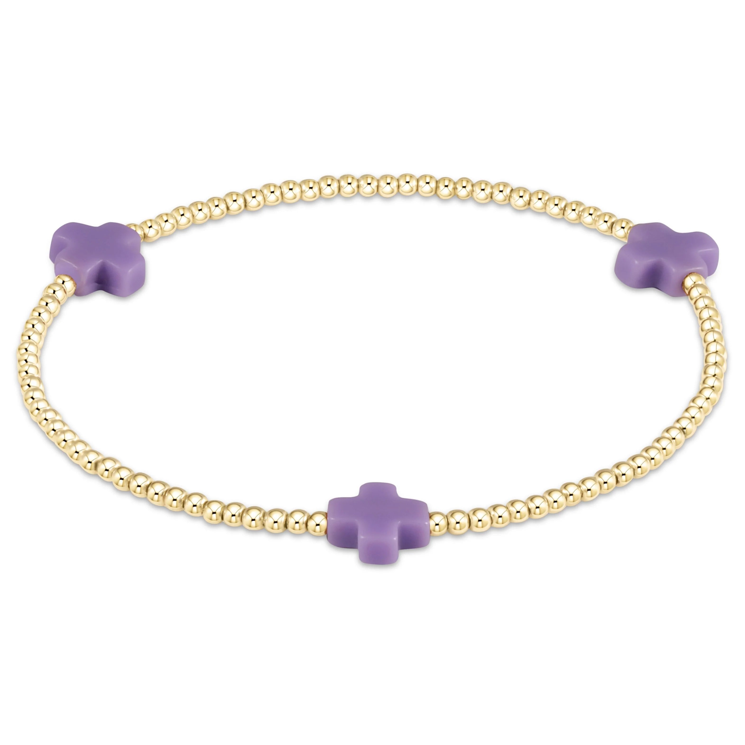 Signature Cross Small Gold Pattern 2mm Bead Bracelet - Purple