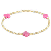 Signature Cross Gold Pattern 2mm Bead Bracelet- Pink