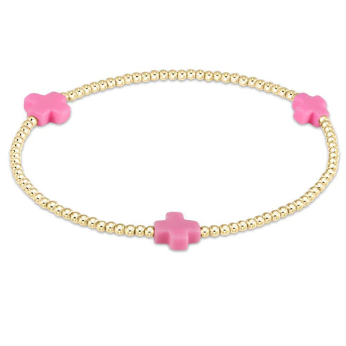 Signature Cross Gold Pattern 2mm Bead Bracelet- Pink