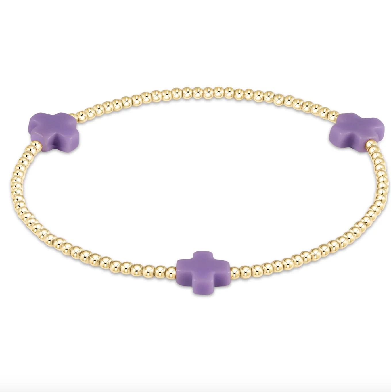 Signature Cross Gold Pattern 2mm Bead Bracelet- Purple