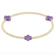 Signature Cross Gold Pattern 2mm Bead Bracelet- Purple