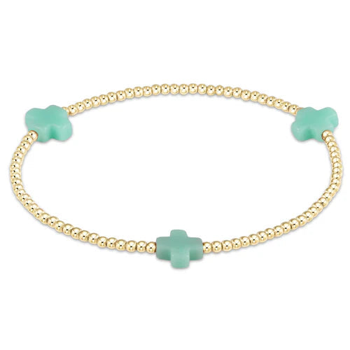Signature Cross Gold Pattern 2mm Bead Bracelet- Mint