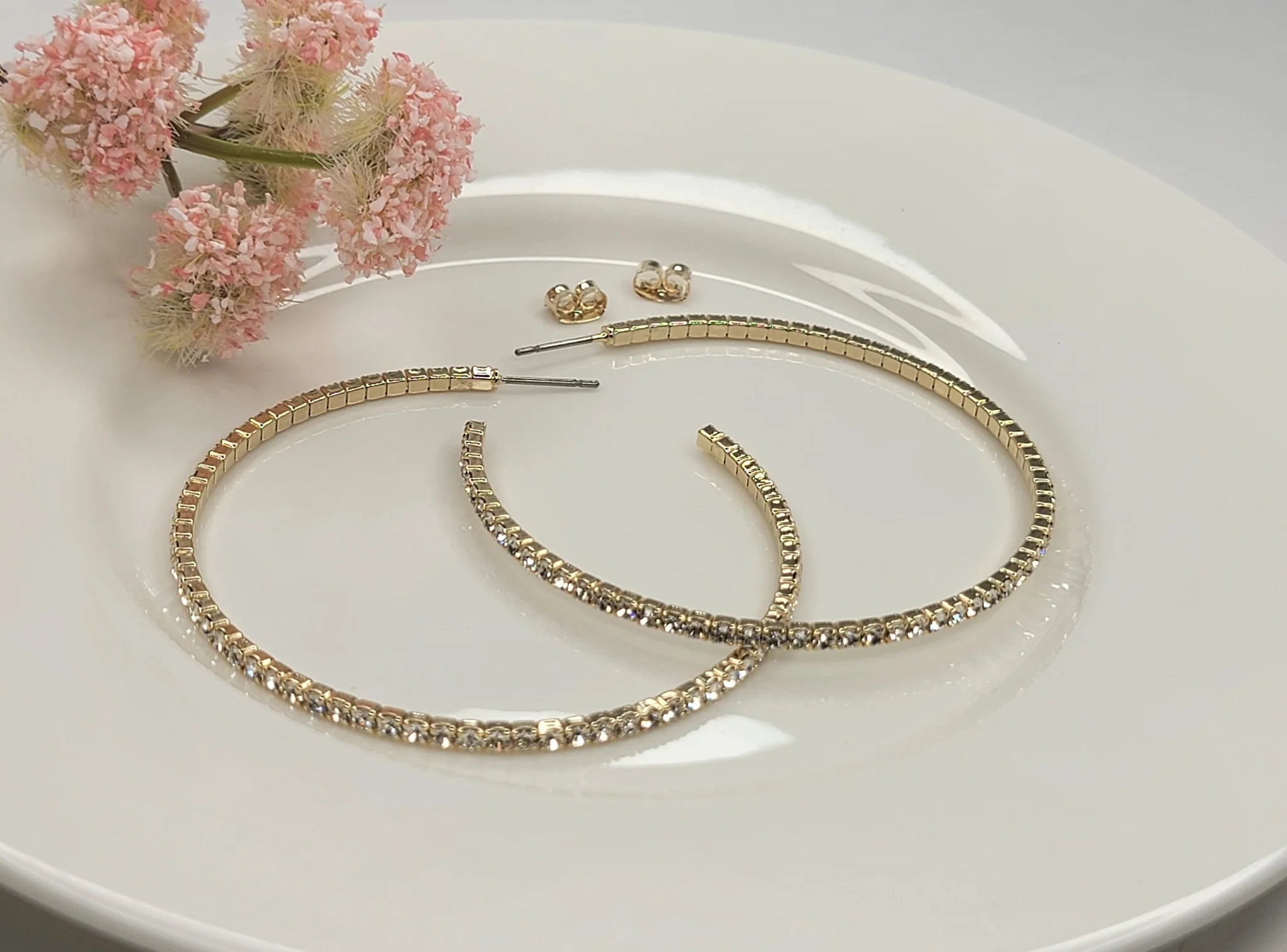 Rhinestone Hoop Earring- Gold