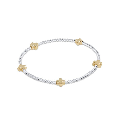 Signature Cross Small Sterling Mixed Metal Pattern 2mm Bead Bracelet - Gold
