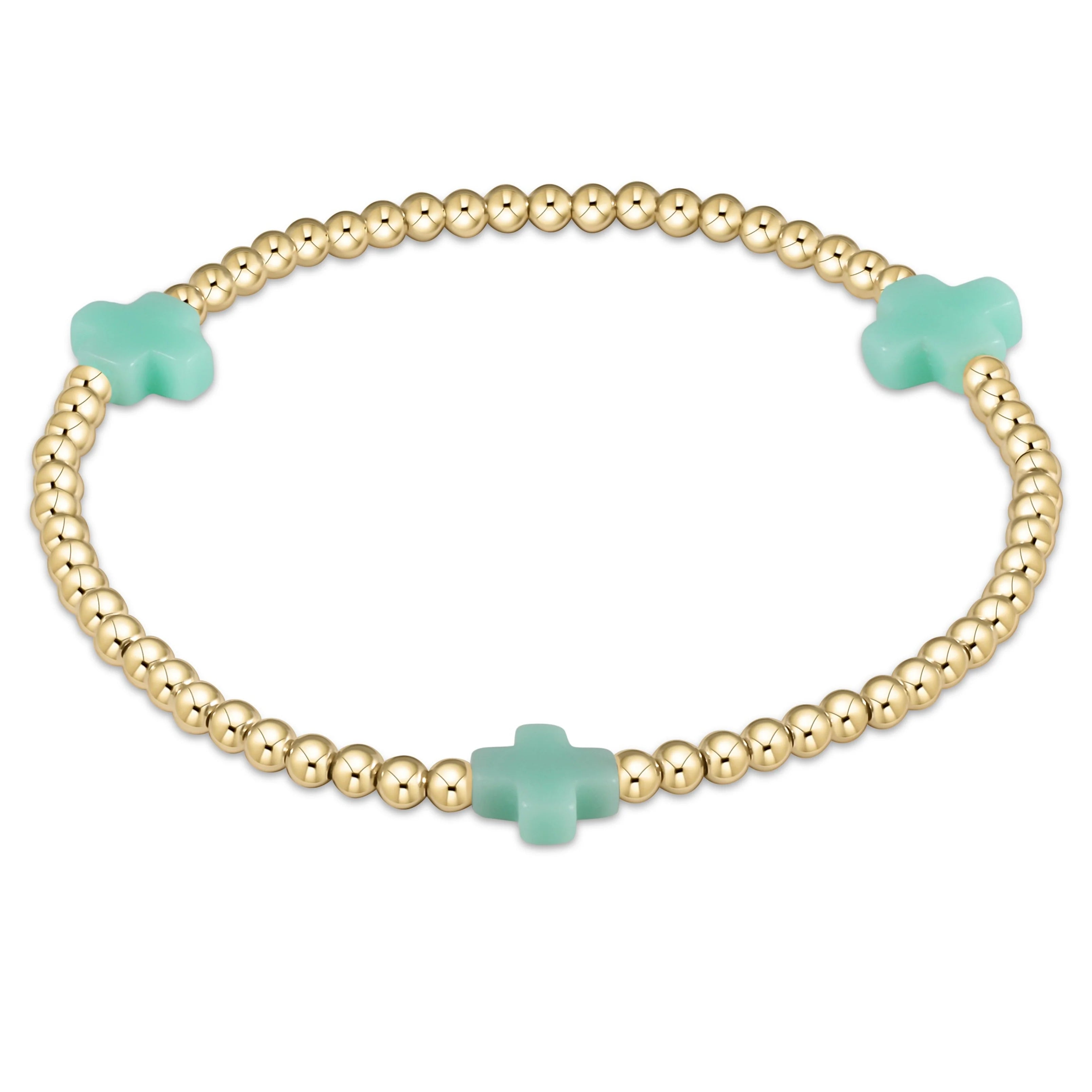 Signature Cross Gold Pattern 3mm Bead Bracelet- Mint