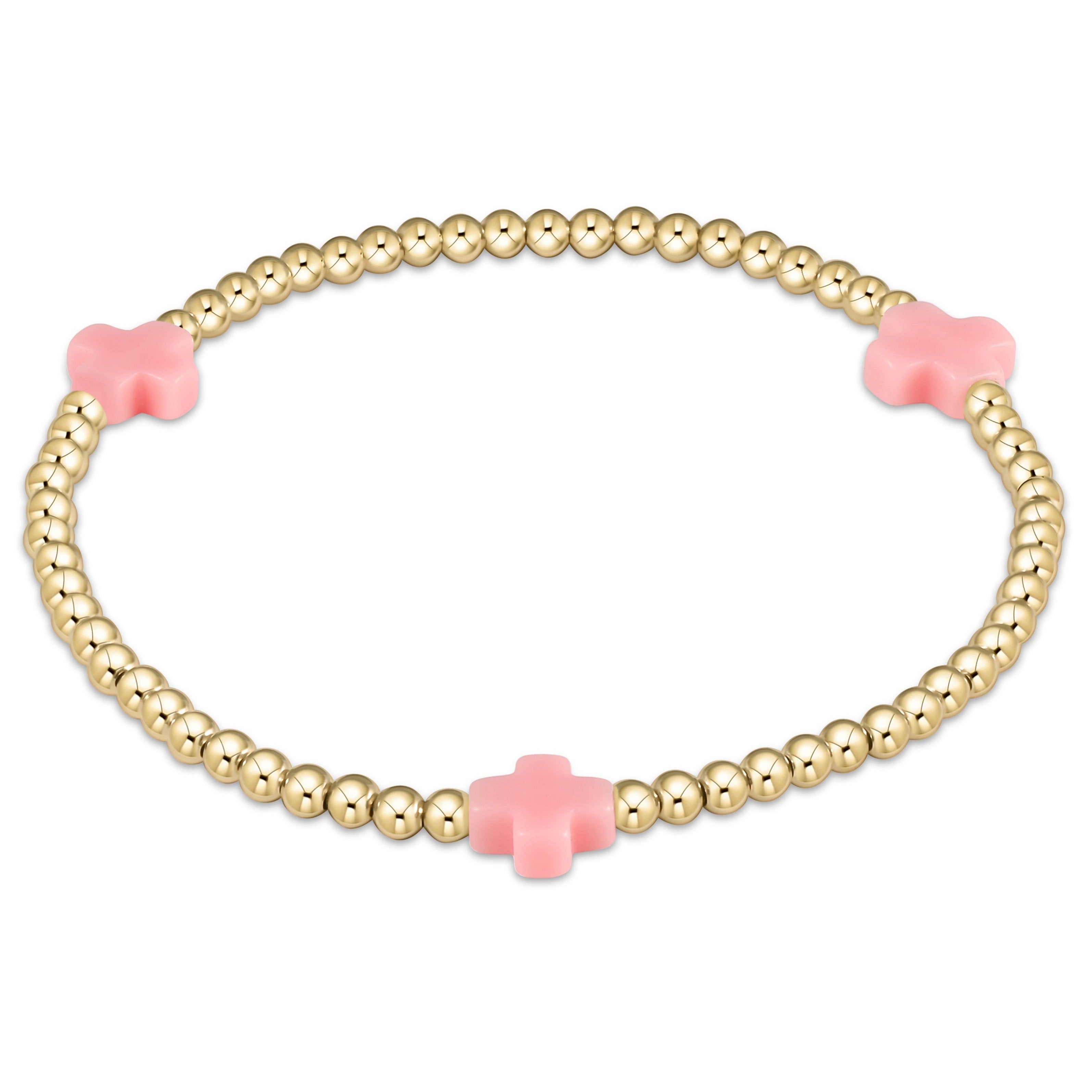 Signature Cross Pattern 3mm Bead Bracelet- Pink