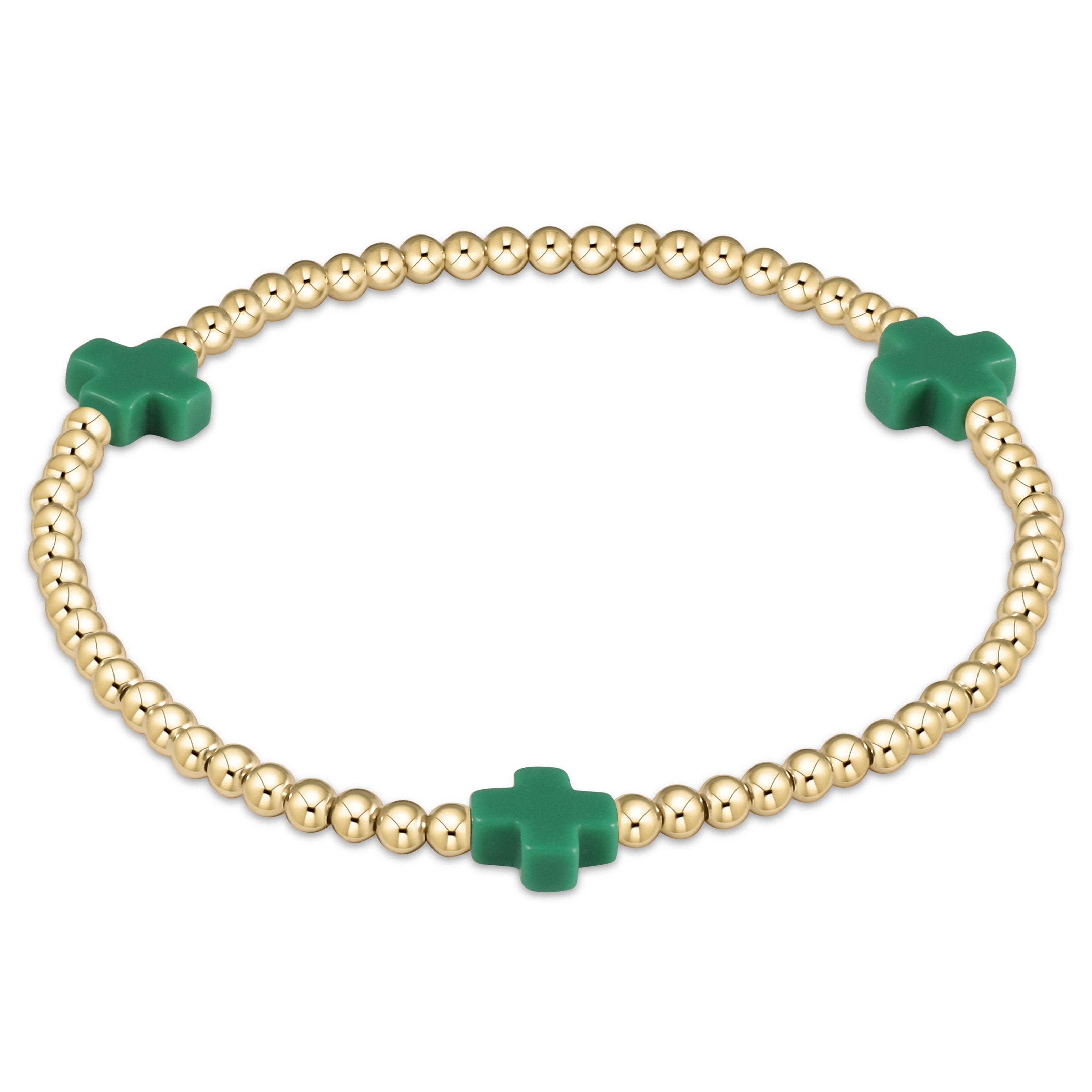 Signature Cross Pattern 3mm Bead Bracelet- Emerald
