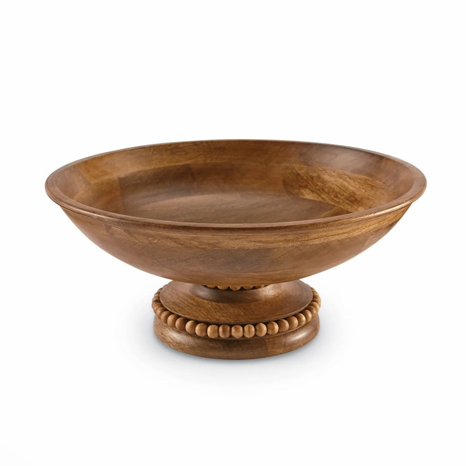 Beaded Wood Pedestal Bowl