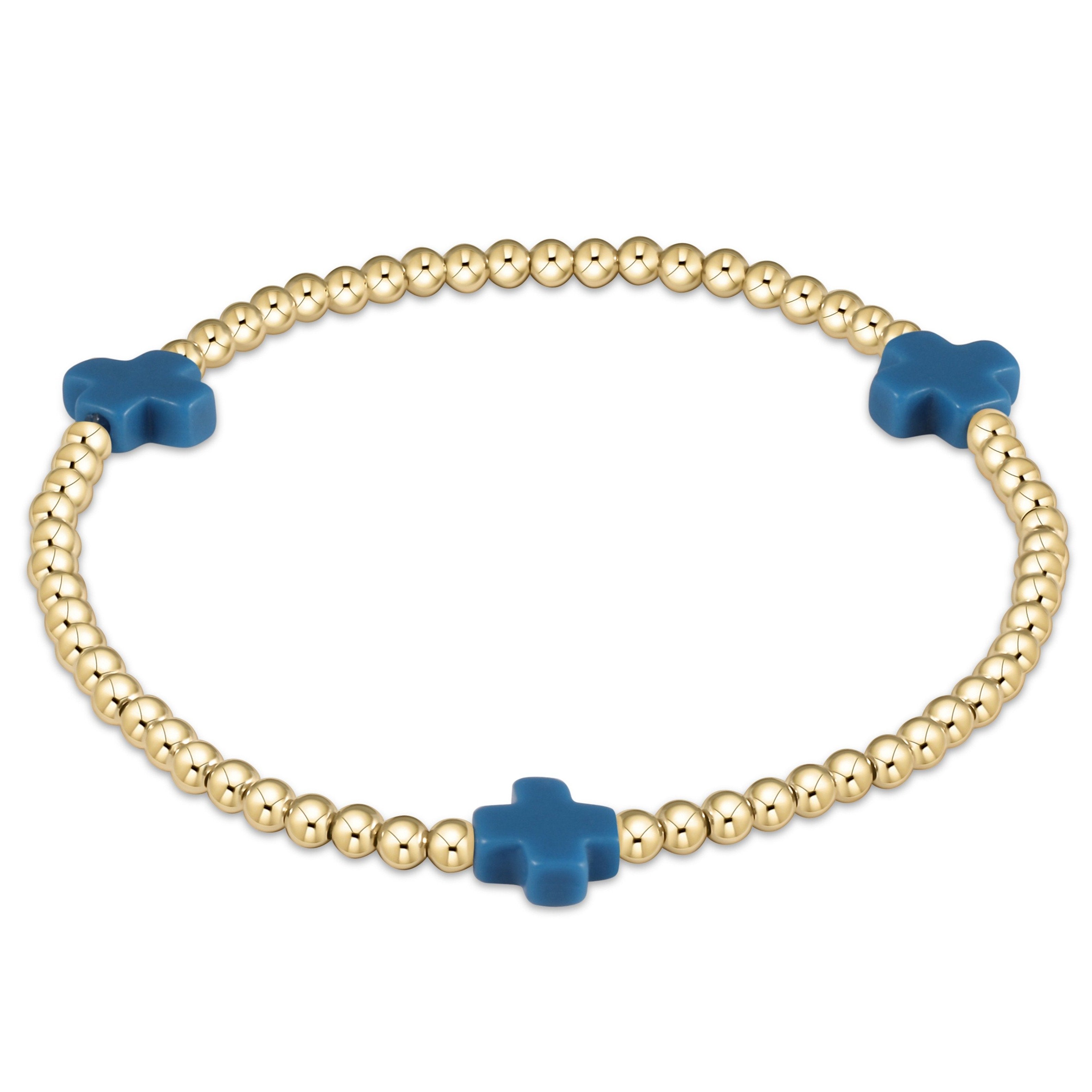 Signature Cross Pattern 3mm Bead Bracelet- Cobalt
