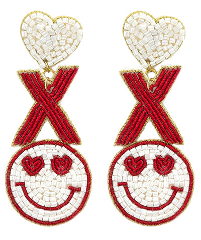 Beaded Smiley XO Earrings