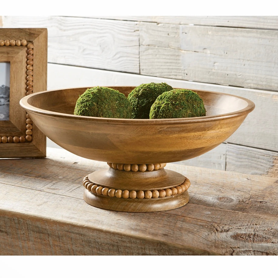 Beaded Wood Pedestal Bowl