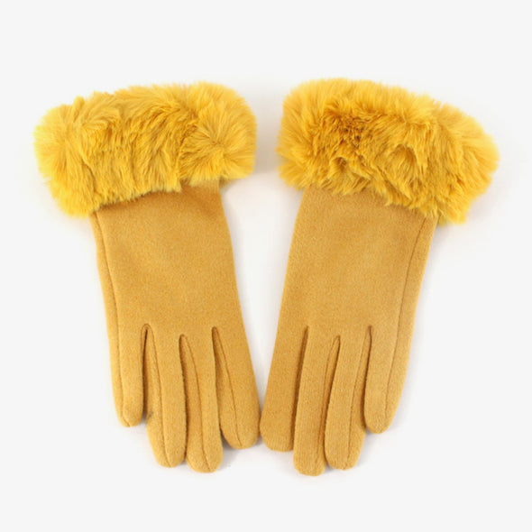 Gloves With Fur Cuff - Mustard