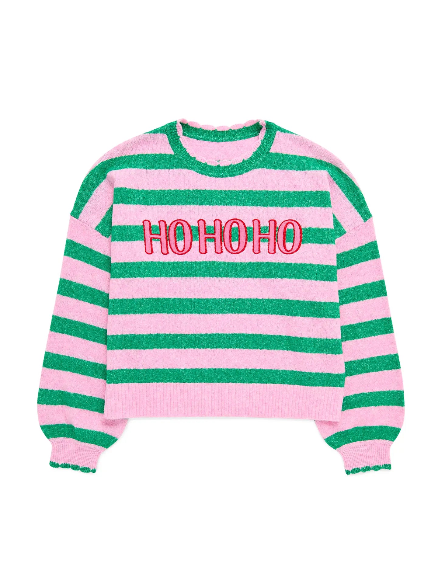 HO HO HO Scallop Trim Relaxed Sweater