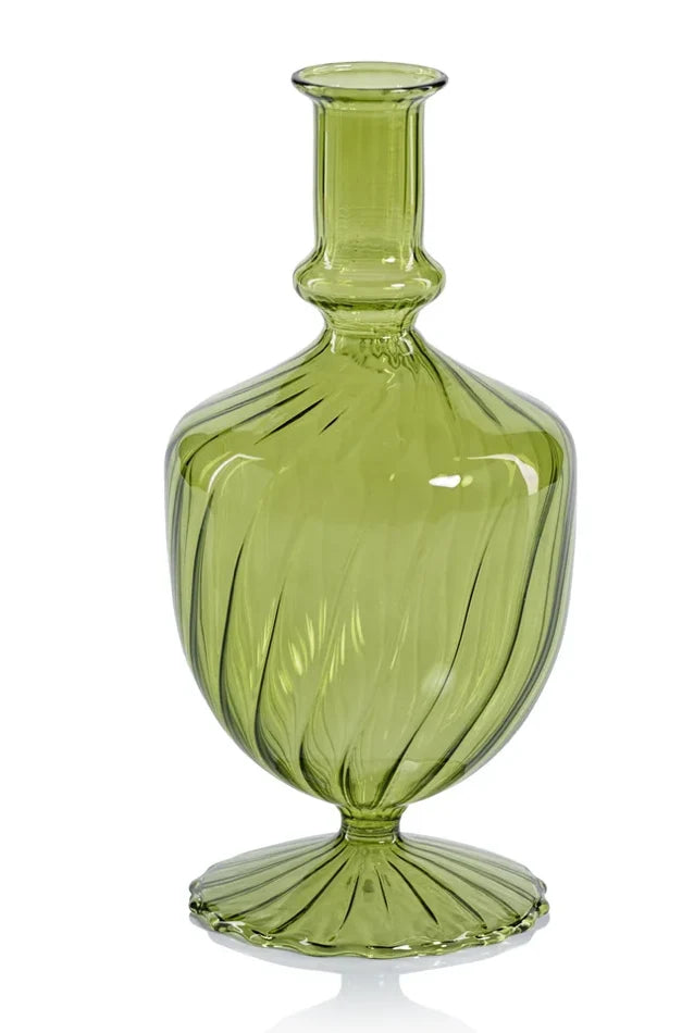 Venetian Spiral Vase - Urn Shape Green