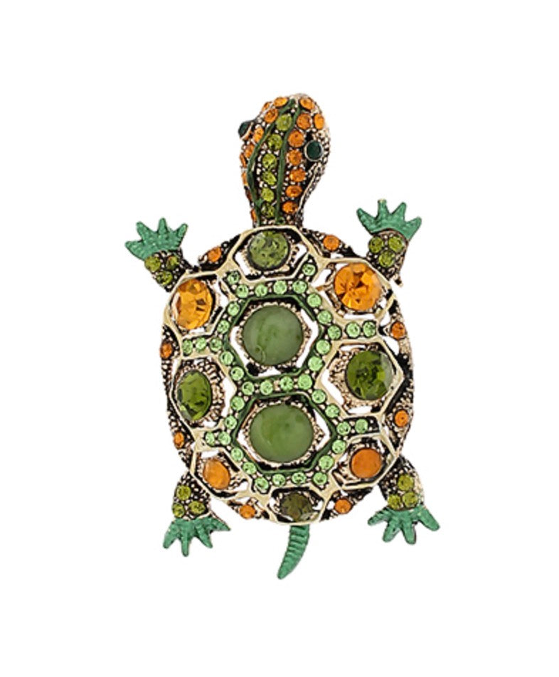 Jeweled Pave Turtle Brooch