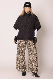 Quarter Zip Quilted Puffer Poncho / Black