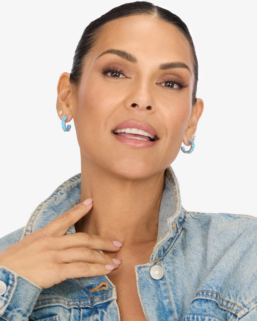 Oh She Fancy .75 Blue Opal Hoops - Silver