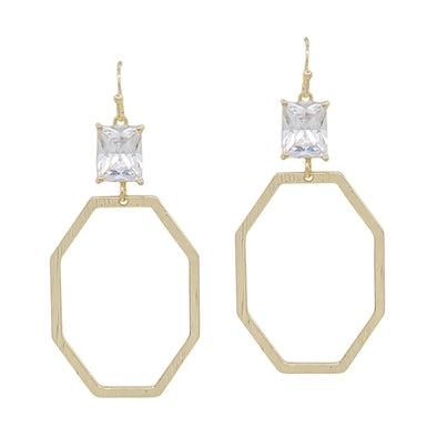 Gold Octagon with Crystal Earring