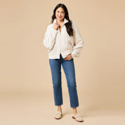 Cable Knit Marshmallow Funnel Neck Double Zip Jacket- Almond