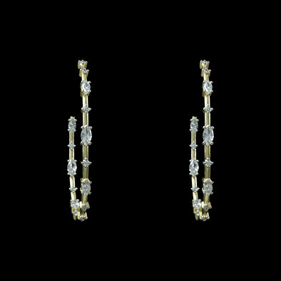 Post Hoop Earring With Oval and Round Stones