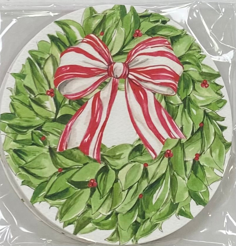 Coaster Set of 20- Handpainted Christmas Wreath w/ Berries