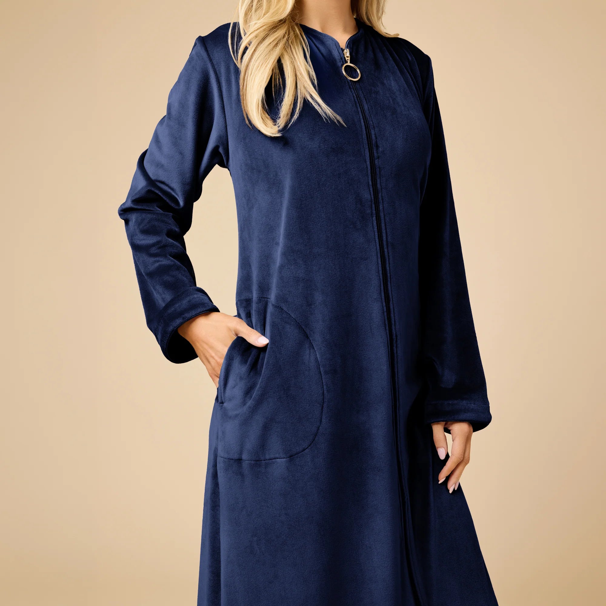 Serenity Shear Mink Zip 3/4 Sleeve Robe - Midnight