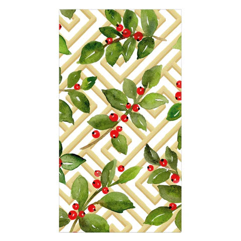 Caspari Guest Napkin - Holly And Fretwork