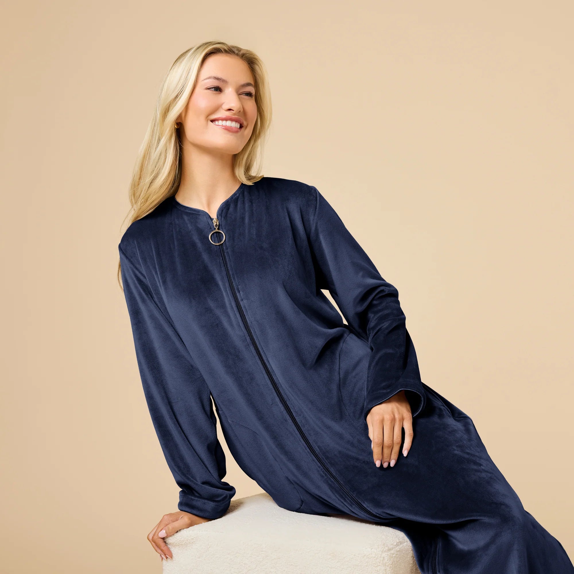 Serenity Shear Mink Zip 3/4 Sleeve Robe - Midnight