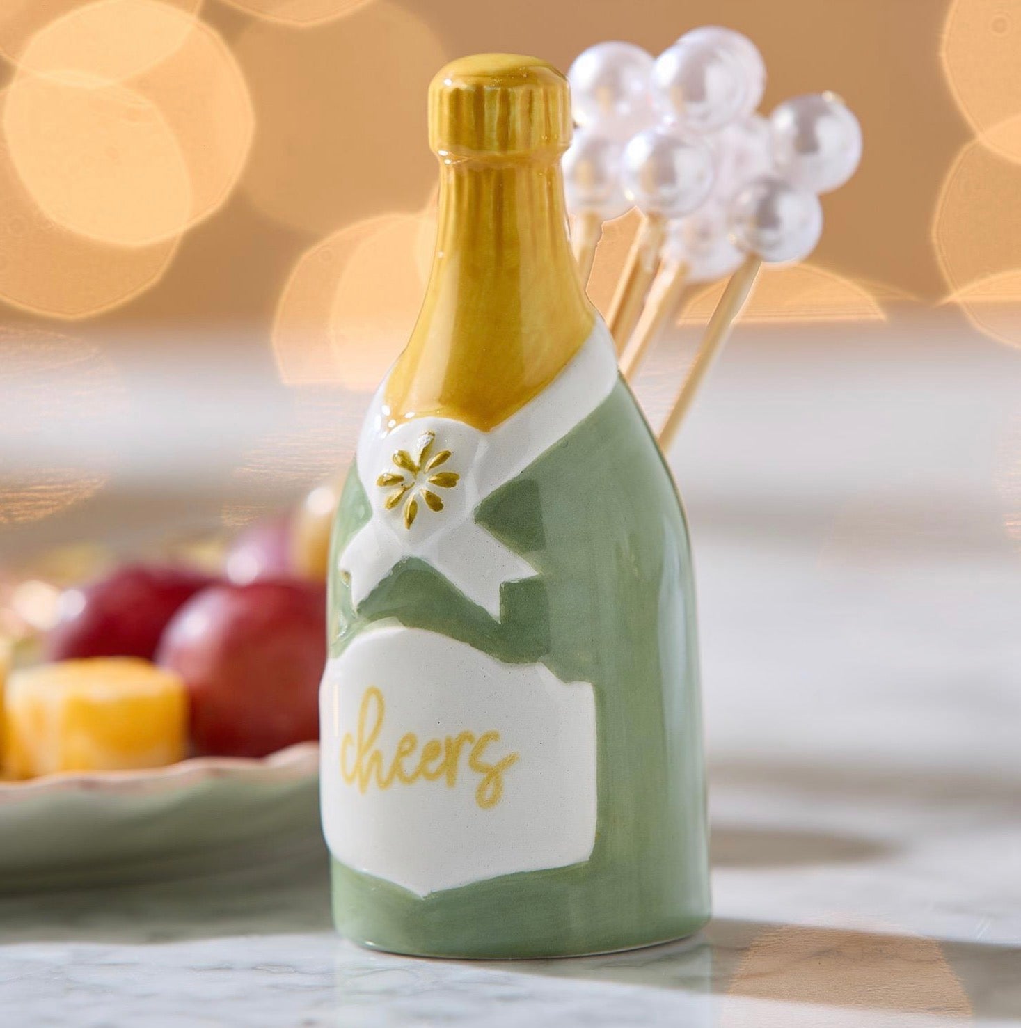 Champagne Bottle Pick Holder With Pearl Cocktail Picks