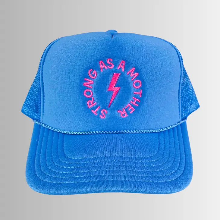 Strong as a Mother Embroidered Trucker Hat - Sky Blue