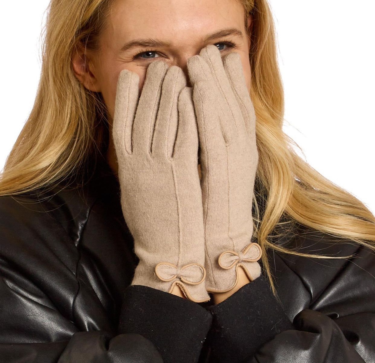 Flannel And Fleece Glove With Bow Detail 3/Colors