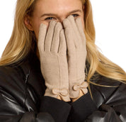 Flannel And Fleece Glove With Bow Detail 3/Colors