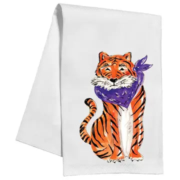 Kitchen Towel - Handpainted Tiger with Purple Bandana