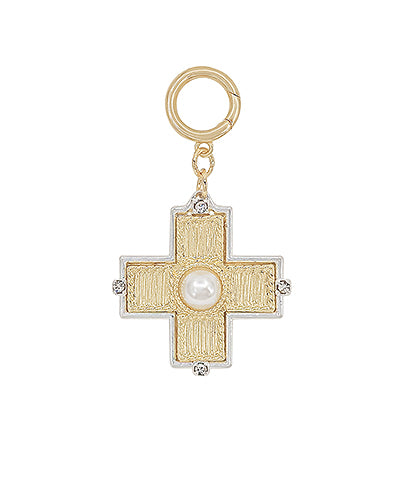 Twotone Pearl Cross Pendant & Charm