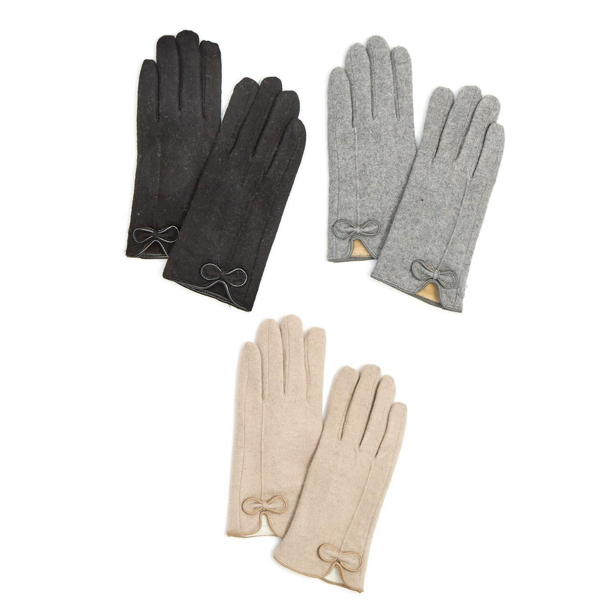 Flannel And Fleece Glove With Bow Detail 3/Colors