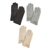 Flannel And Fleece Glove With Bow Detail 3/Colors