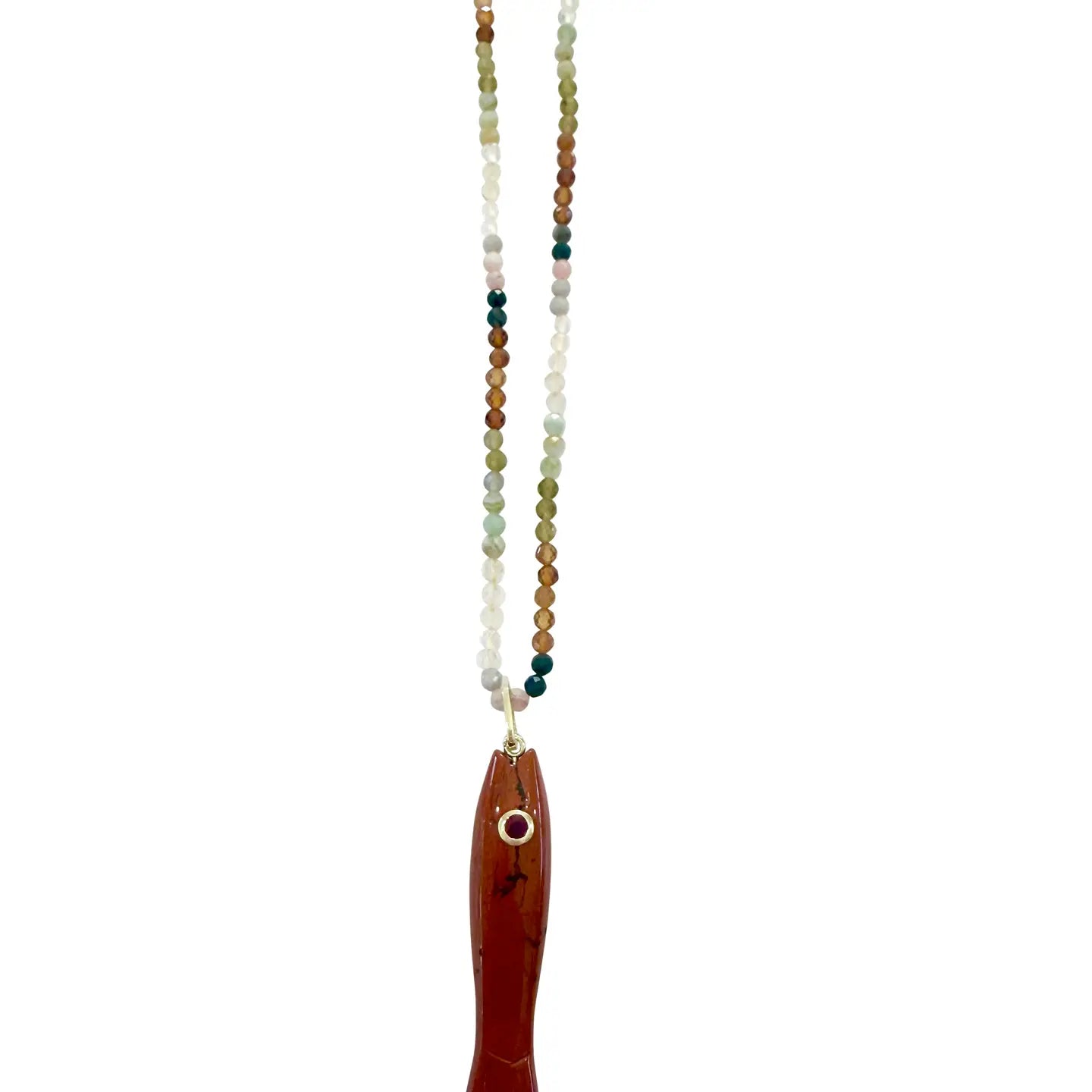 Seth Beaded Necklace with Fish Charm - Red