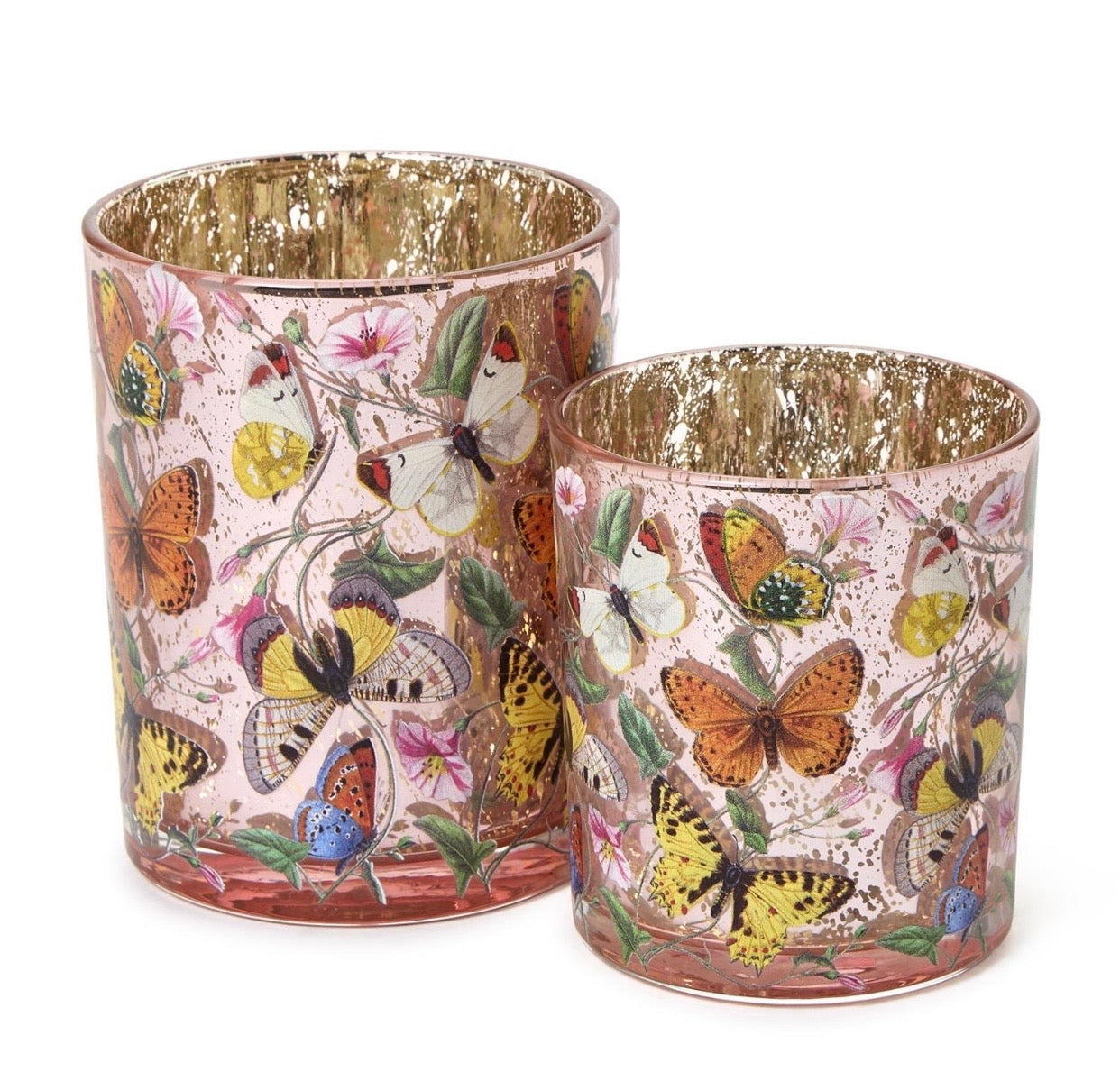 Set of 2 Butterfly Silhouette Antiqued Tealight / Votive Candleholders
