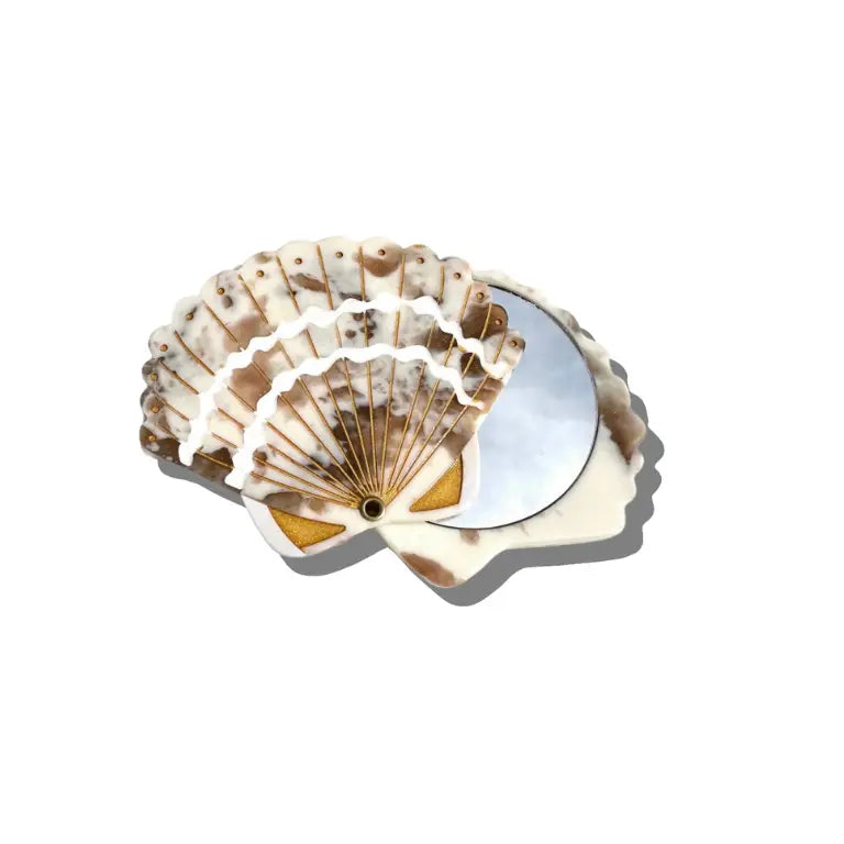 Hand Painted Vintage Compact Mirror - Seashell